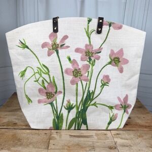 Two's Company Large Floral 100% Jute Tote Bag with Leather Straps